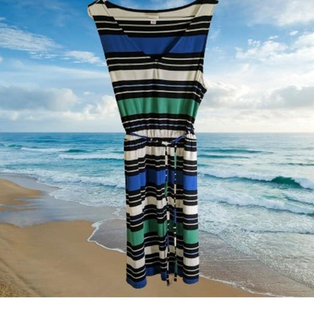 Merona Medium NWT sleeveless blue green white stripe spring dress.